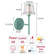 Lámpara LED Aplique de pared decorativo, J wattsB0344-1A Green 3 watts 3000K