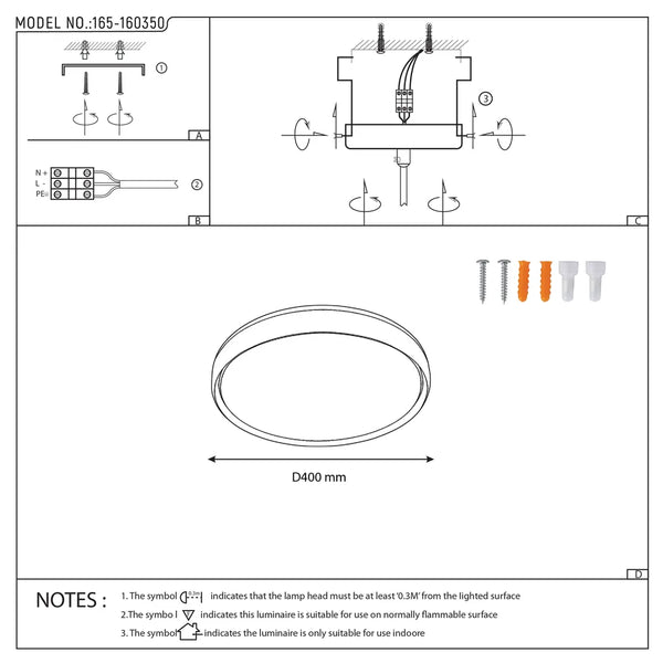Manual de usuario para Lámpara de Techo Empotrada Artística Mountain Glow con Borde Dorado, LED de 24W-165-160350