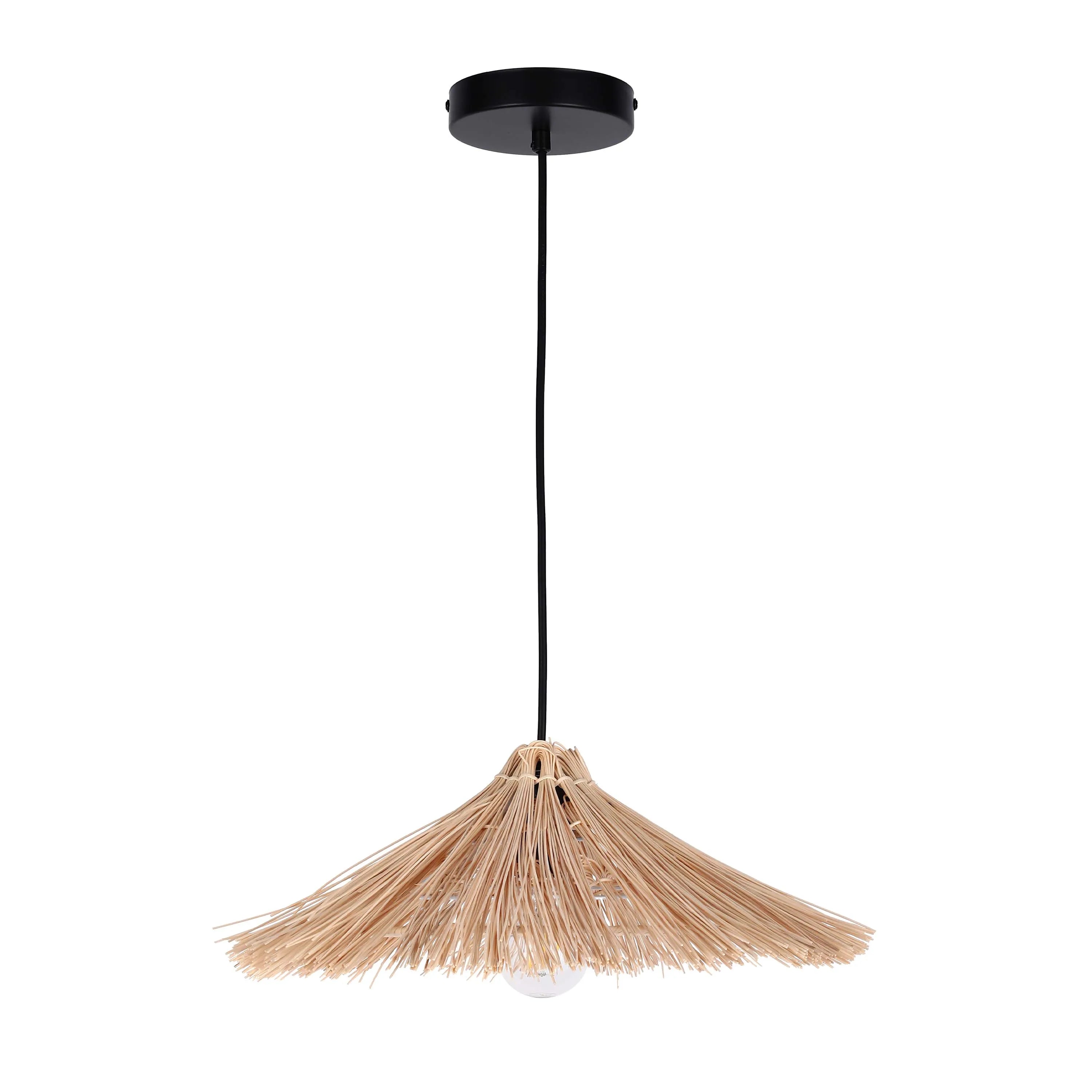Lámpara Colgante Parasol de Bambú Natural con Portalámparas E27 y Cable Negro