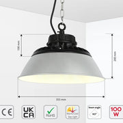 Tamaño y especificaciones técnicas de la Luz LED Nova High Bay con Opciones de Reflector-230-03047