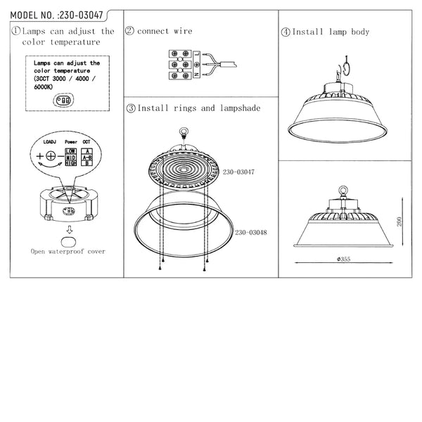 Manual de usuario para la Luz LED de Alta Bahía Nova con Opciones de Reflector-230-03047