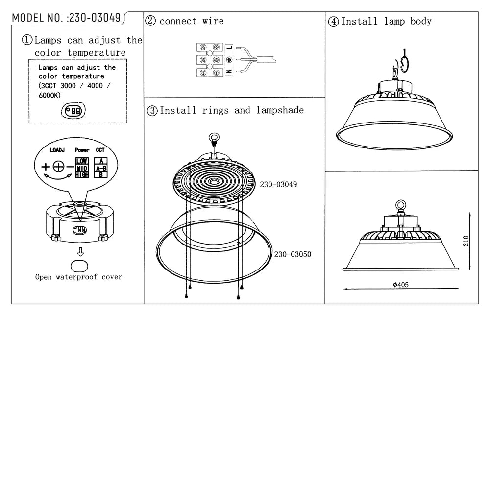 Manual de usuario para Luz LED de Bahía Alta Nova con Opciones de Reflector-230-03049