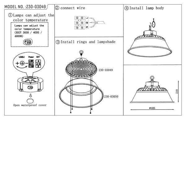 Manual de usuario para Luz LED de Bahía Alta Nova con Opciones de Reflector-230-03049