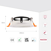 Tamaño y especificaciones técnicas del Orbit Tilt GU10 Downlight Empotrado-143-03999