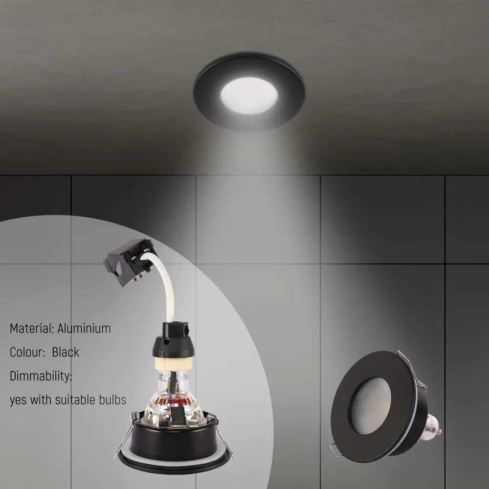 Detalles del Downlight Empotrado IP65 GU10 con Caja de Conexiones - Negro/Blanco-143-03406