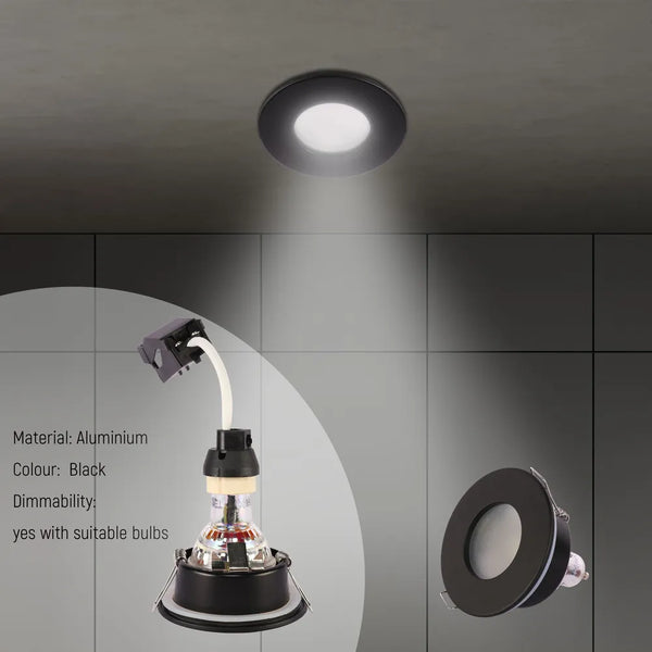 Detalles del Downlight Empotrado IP65 GU10 con Caja de Conexiones - Negro/Blanco-143-03406
