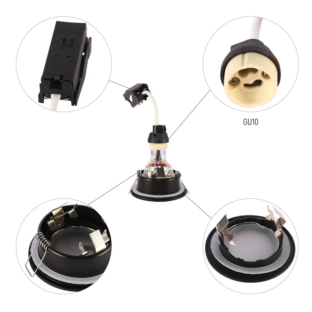 Toma de cerca del Downlight Empotrado IP65 GU10 con Caja de Conexiones – Negro/Blanco-143-03406