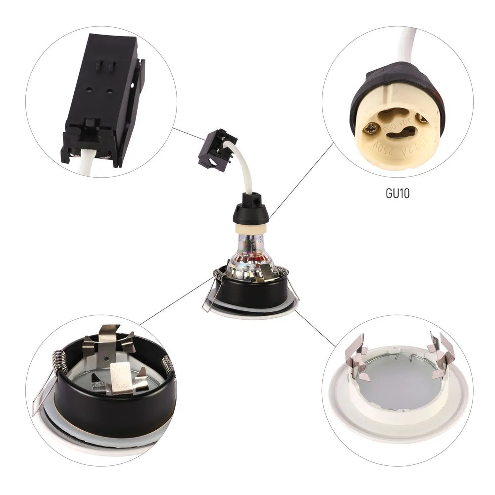 Plano cercano del Downlight Empotrado IP65 GU10 con Caja de Conexiones – Negro/Blanco-143-03407