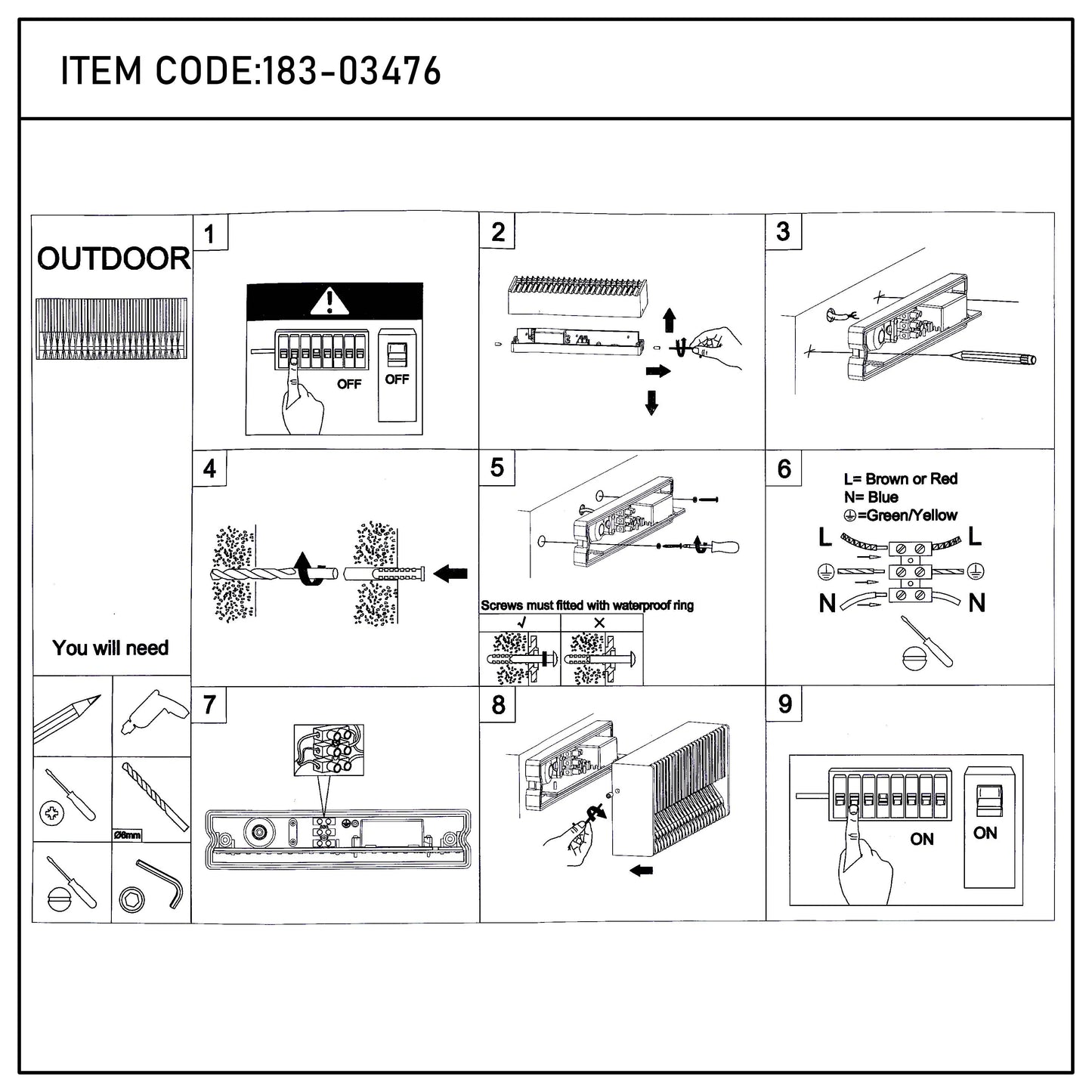Lámpara de pared rectangular para exterior con protección IP65