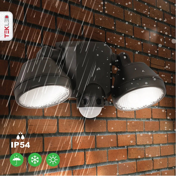 Illustration of weatherproof of Wall-E Double Head Security Floodlight with PIR Sensor 20W Cool White 4000K