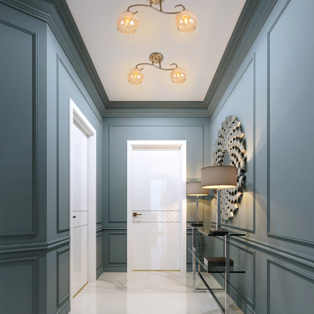 Interior application of S-Curve Antique Brass and Dimpled Amber Globe Light | TEKLED 159-17998