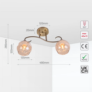 Size and tech specs of S-Curve Antique Brass and Dimpled Amber Globe Light | TEKLED 159-17998