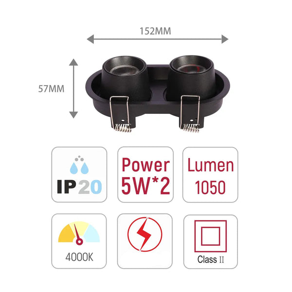 Tamaño y especificaciones técnicas del Downlight LED empotrado con cardán ajustable Sentinel-143-03412