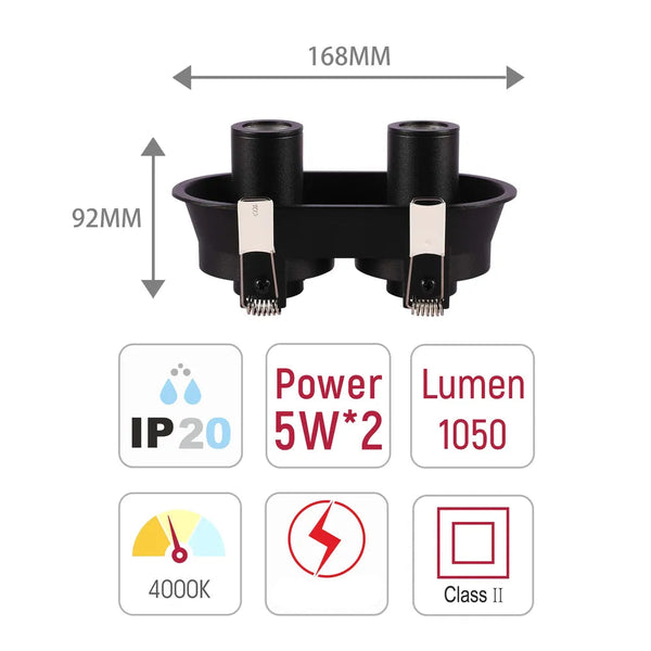 Tamaño y especificaciones técnicas del Downlight LED Empotrado con Gimbal Ajustable Compacto Sentinel-143-03422