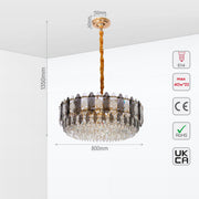 Size and certifications of Deluxe Smoky Clear Crystal Modern Chandelier Light Gold | TEKLED  159-18004