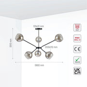 Size and tech specs of Smoky Cone Glass Black Chrome Metal Molecule Modern Ceiling Light | TEKLED 159-17170