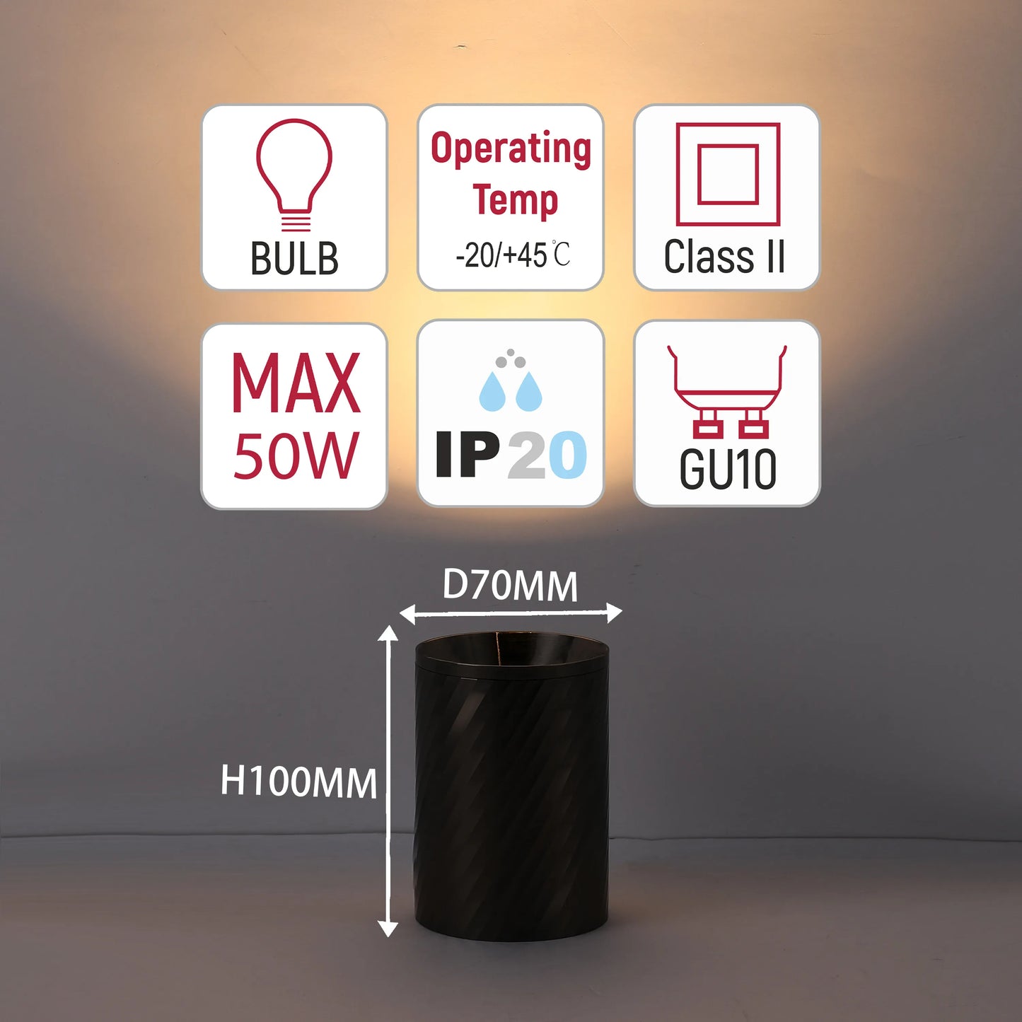 Downlight empotrado con textura en espiral - GU10, regulable, aluminio