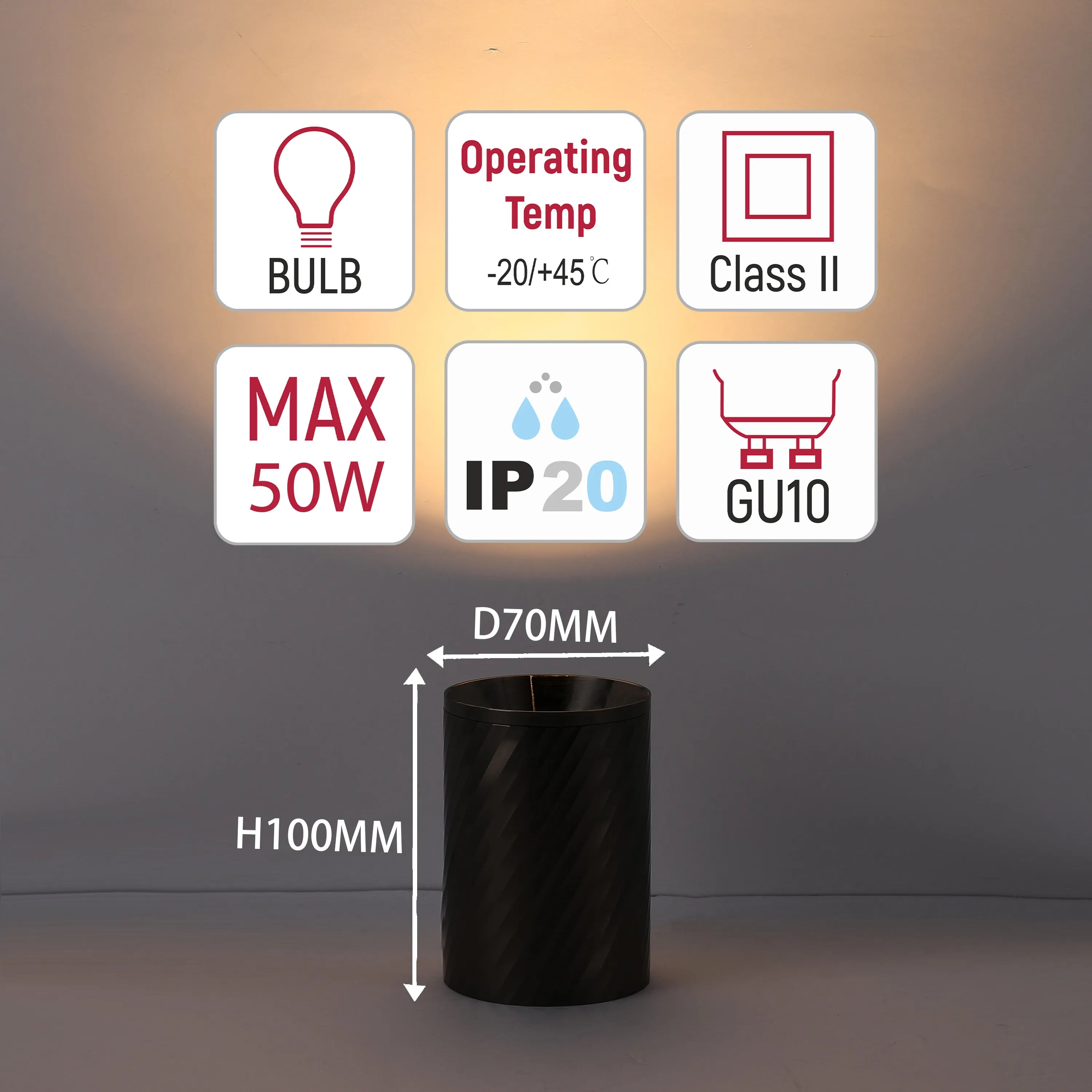 Downlight empotrado con textura en espiral - GU10, regulable, aluminio