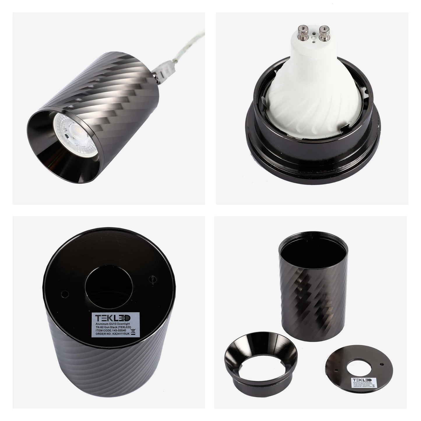 Downlight empotrado con textura en espiral - GU10, regulable, aluminio