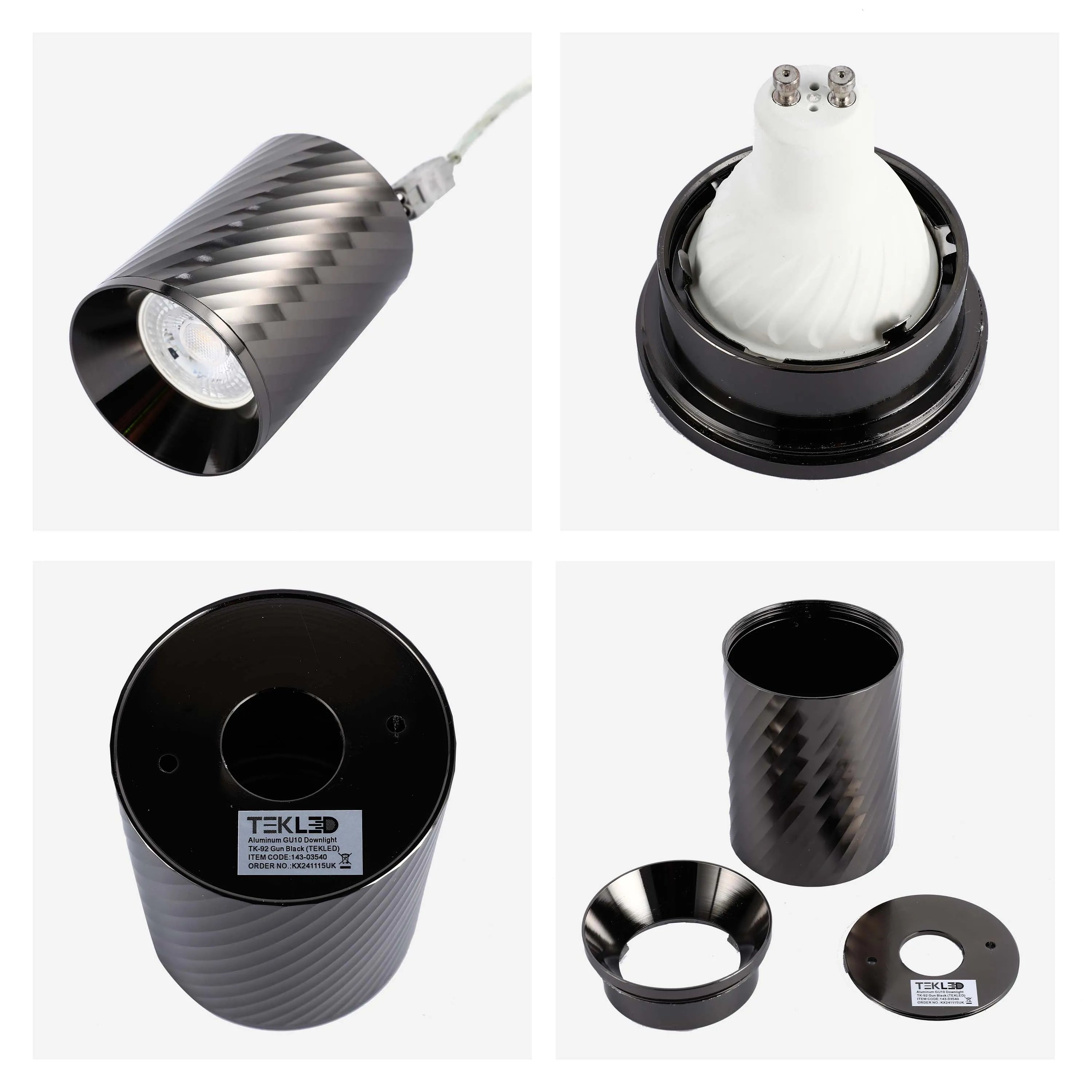 Downlight empotrado con textura en espiral - GU10, regulable, aluminio
