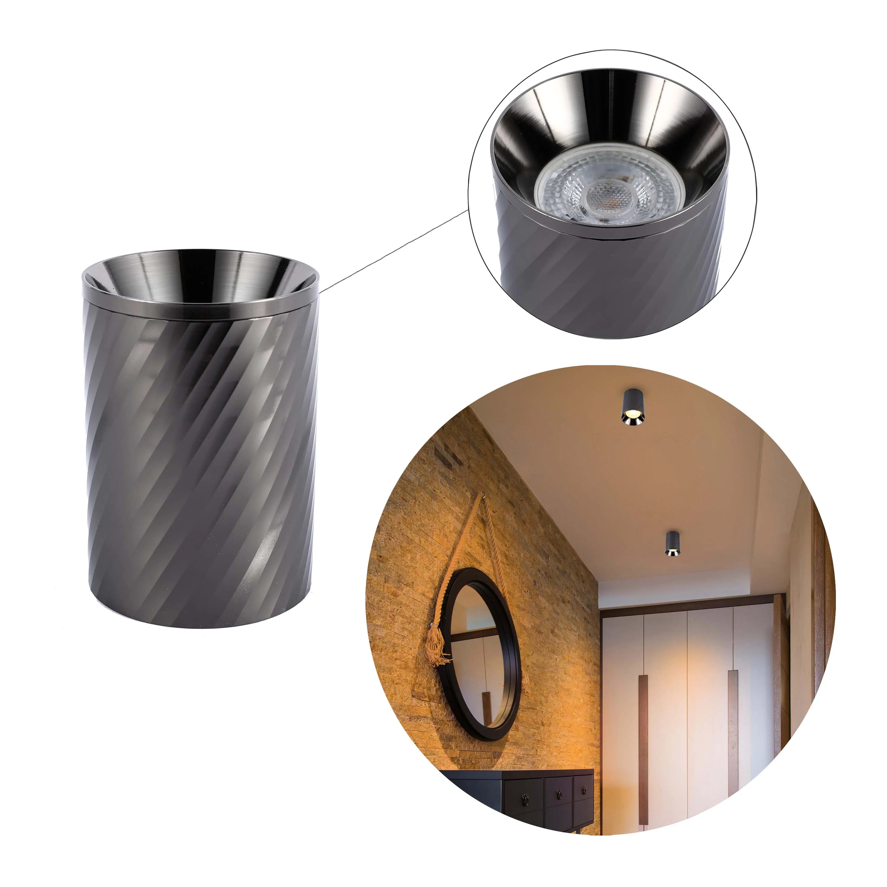 Downlight empotrado con textura en espiral - GU10, regulable, aluminio