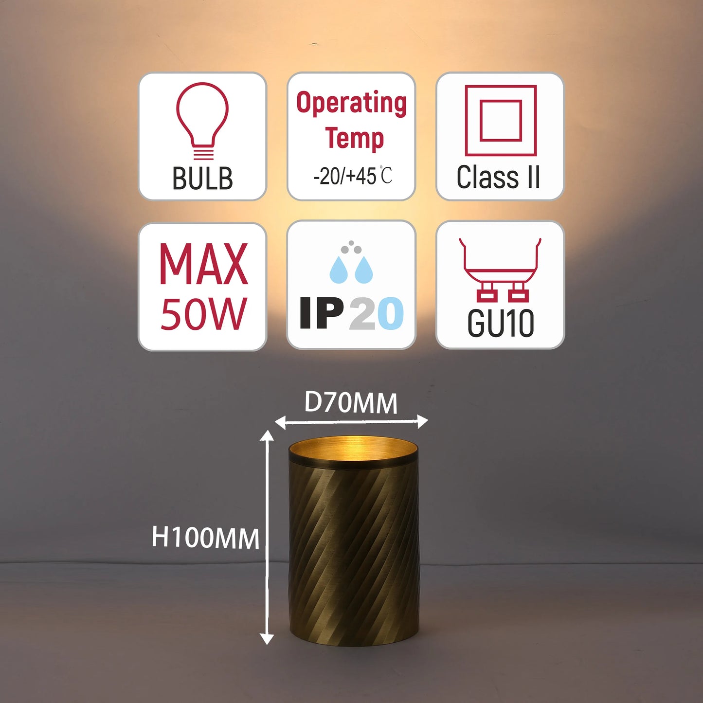 Downlight empotrado con textura en espiral - GU10, regulable, aluminio