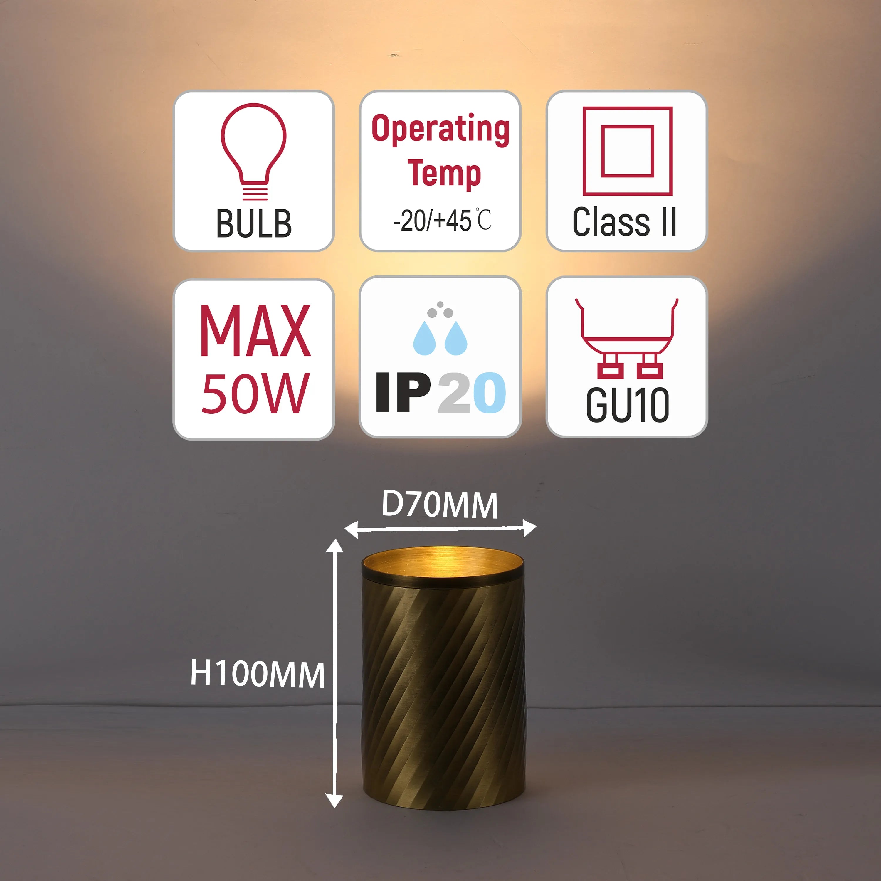 Downlight empotrado con textura en espiral - GU10, regulable, aluminio
