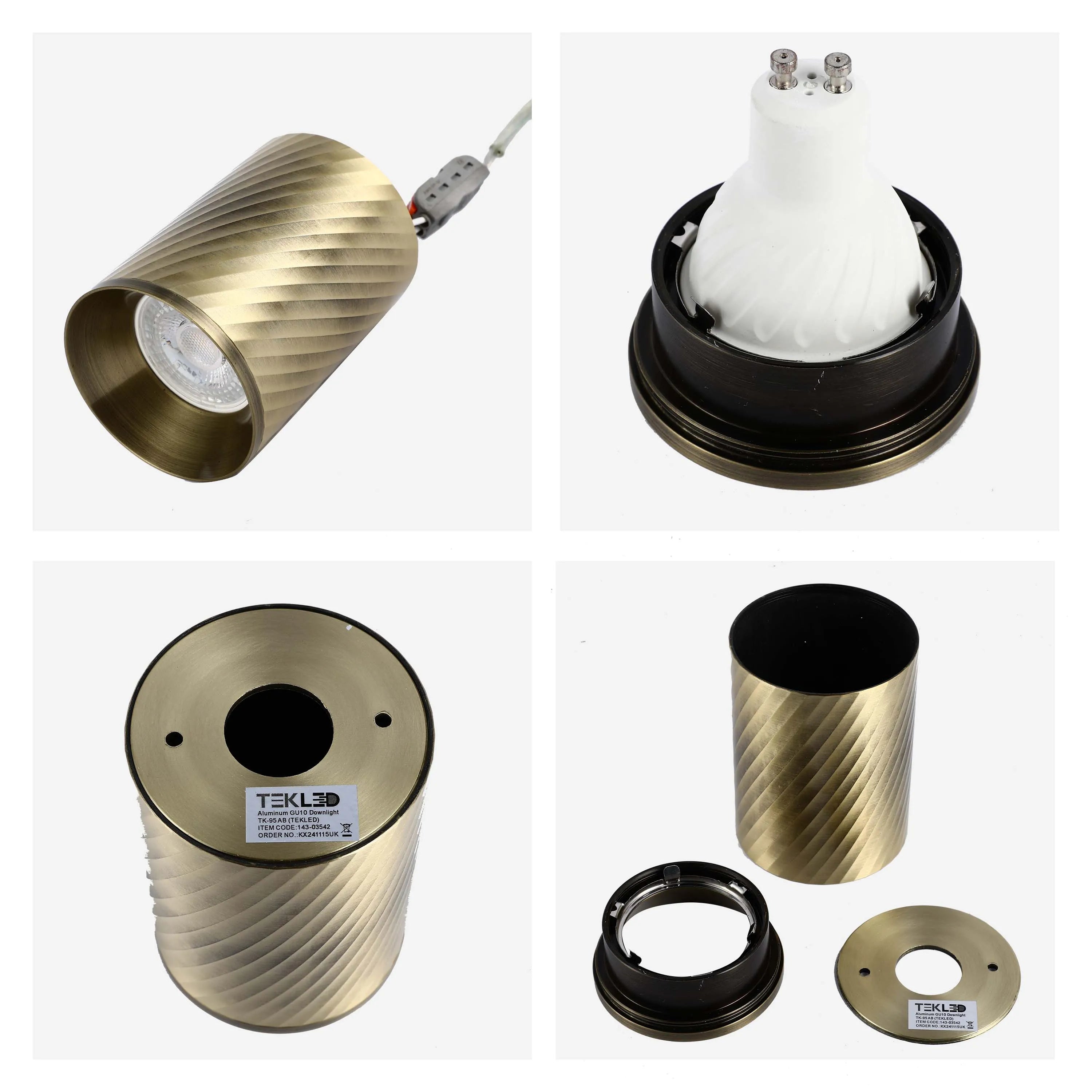Downlight empotrado con textura en espiral - GU10, regulable, aluminio