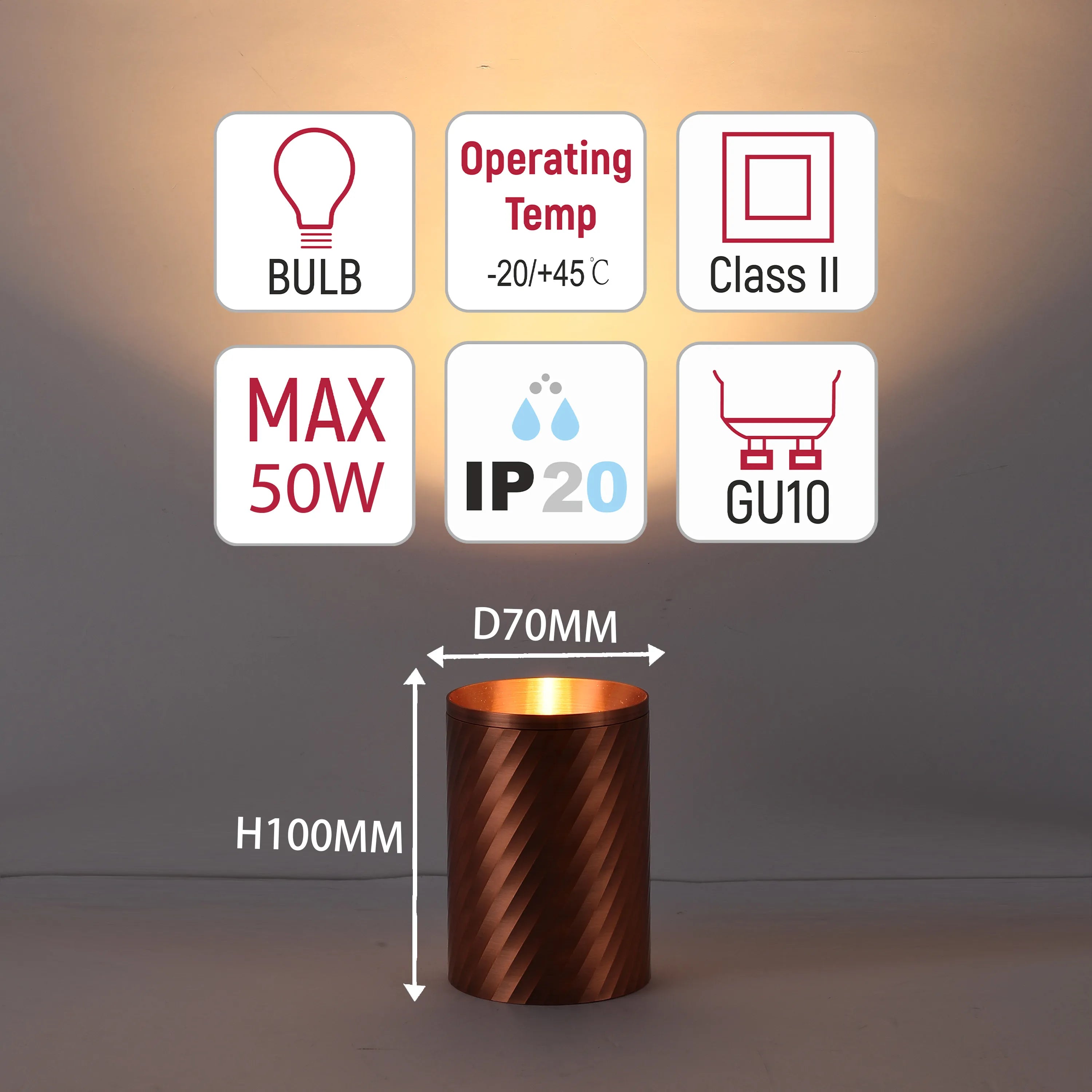 Downlight empotrado con textura en espiral - GU10, regulable, aluminio