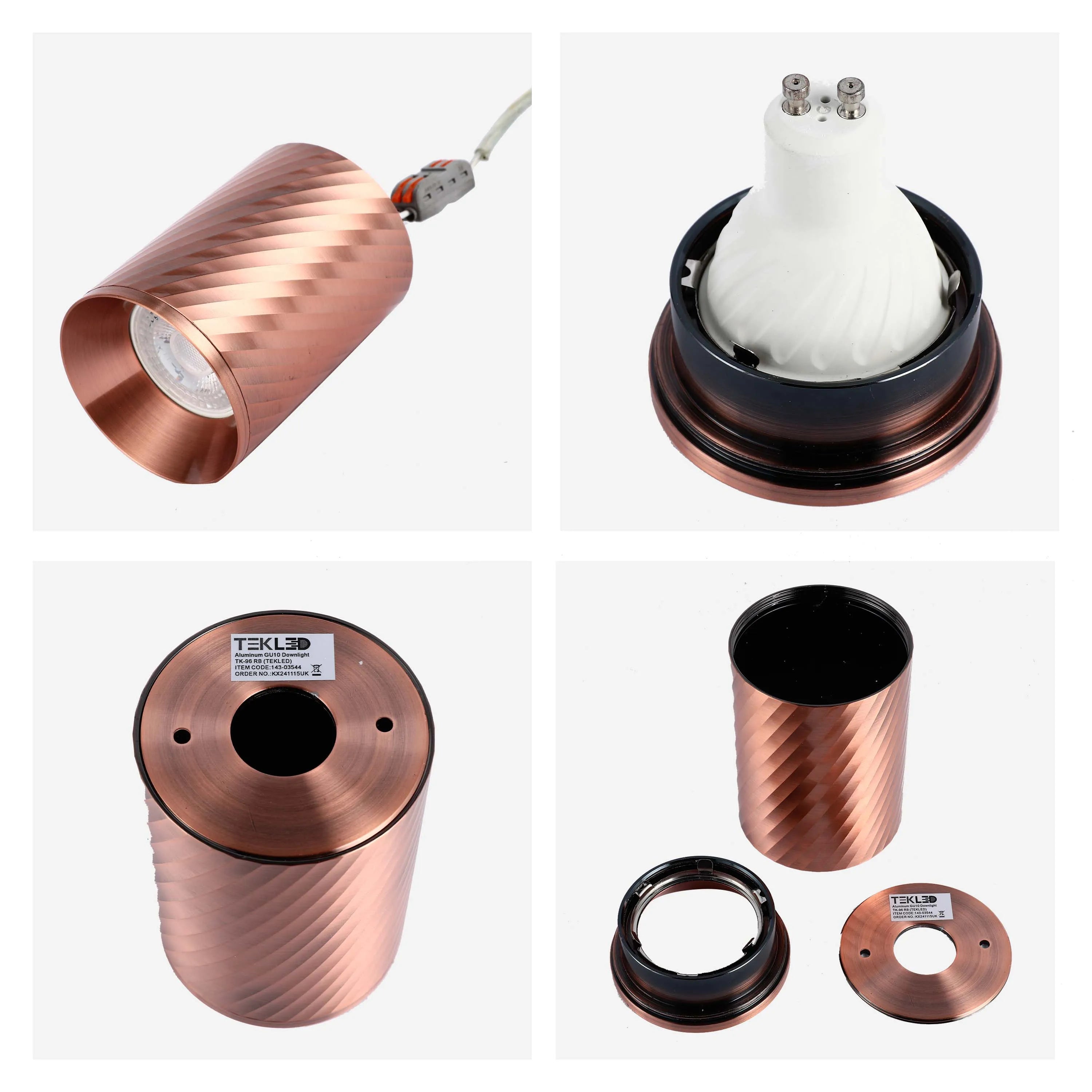 Downlight empotrado con textura en espiral - GU10, regulable, aluminio