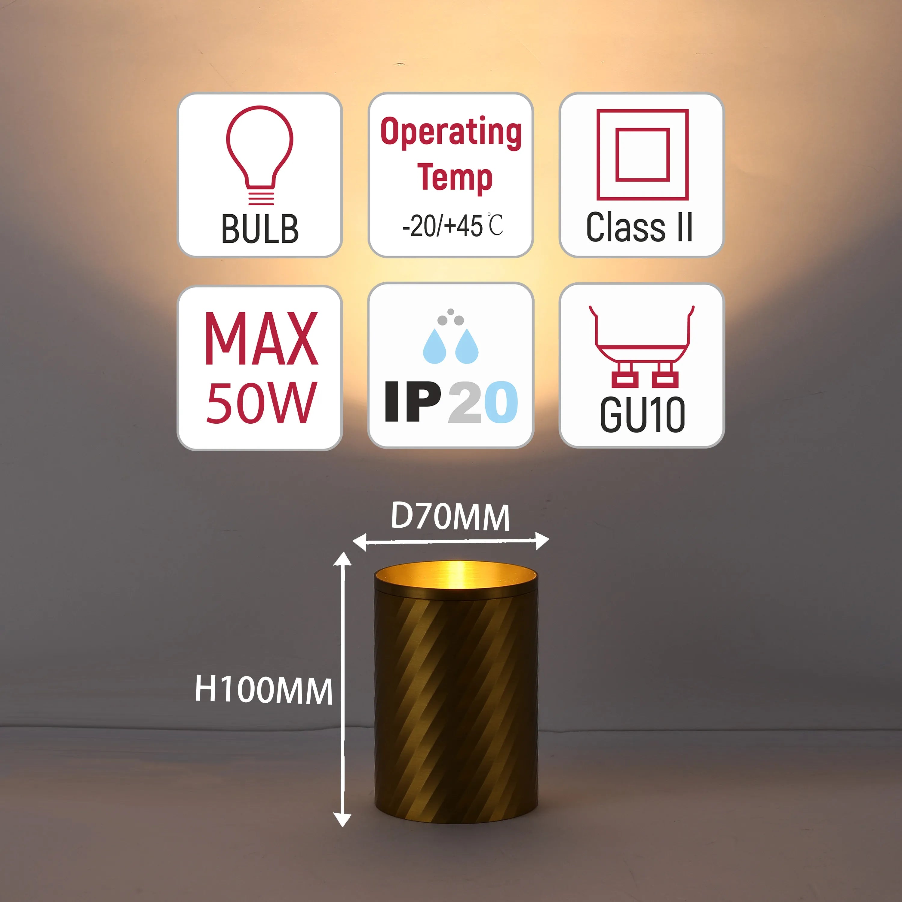 Downlight empotrado con textura en espiral - GU10, regulable, aluminio