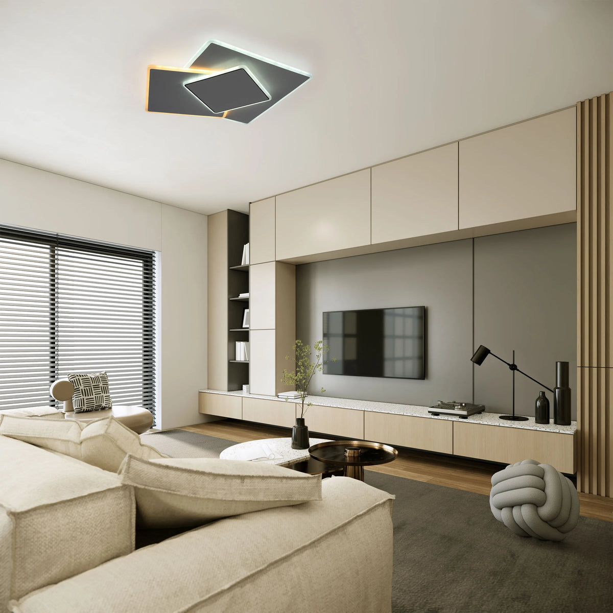 Lámpara de Techo LED Cuadrada Triple Escalonada, CCT, 45W, Montaje a Ras, Lámpara LED de Techo Empotrada, TEKLED