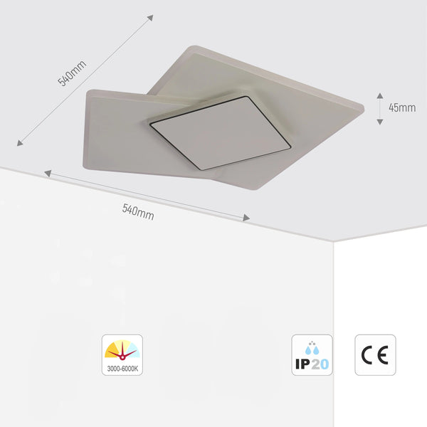 Lámpara de Techo LED Cuadrada Triple Escalonada, CCT, 45W, Montaje a Ras, Lámpara LED de Techo Empotrada, TEKLED