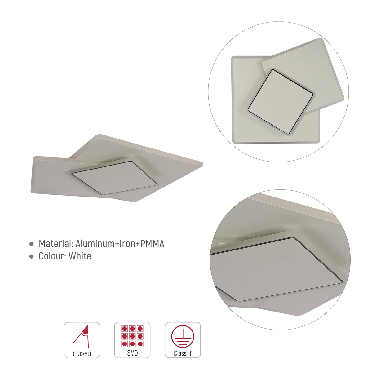 Lámpara de Techo LED Cuadrada Triple Escalonada, CCT, 45W, Montaje a Ras, Lámpara LED de Techo Empotrada, TEKLED