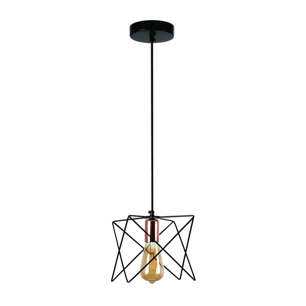 Lámpara Colgante de Metal TEKLED con Estilo de Jaula Estelar y Acento en Oro Rosa y Estructura de Metal Negro-1 Lámpara-159-17026
