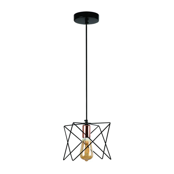 Lámpara Colgante de Metal TEKLED con Estilo de Jaula Estelar y Acento en Oro Rosa y Estructura de Metal Negro-1 Lámpara-159-17026