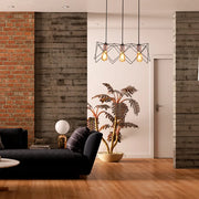 Lámpara colgante de metal elegante con un diseño de jaula en forma de estrella en oro rosa y negro, perfecta para espacios modernos de comedor o sala de estar.159-17028