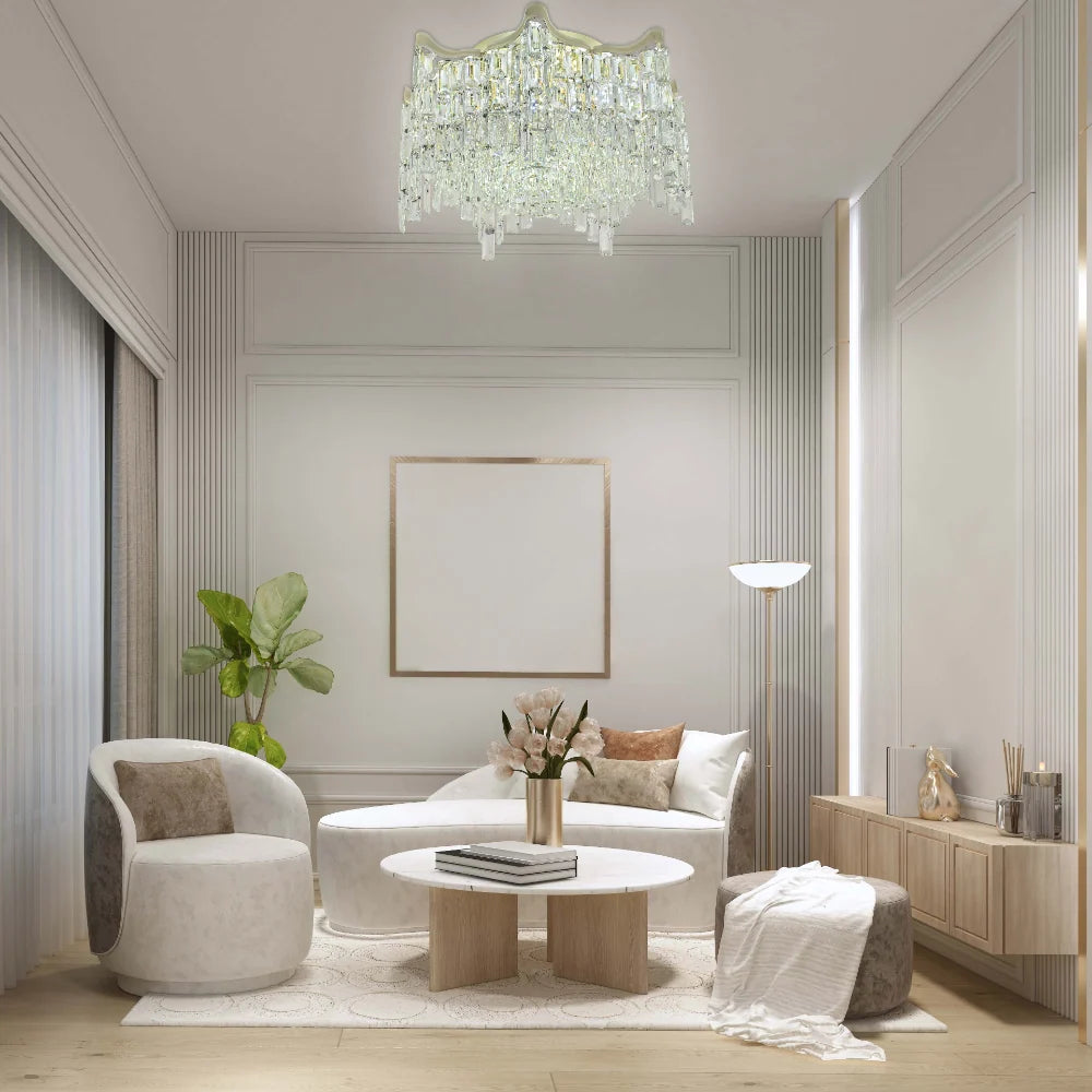 Living room kitchen bedroom use of Star Crystal Flush Chandelier Ceiling Light | TEKLED 159-18057
