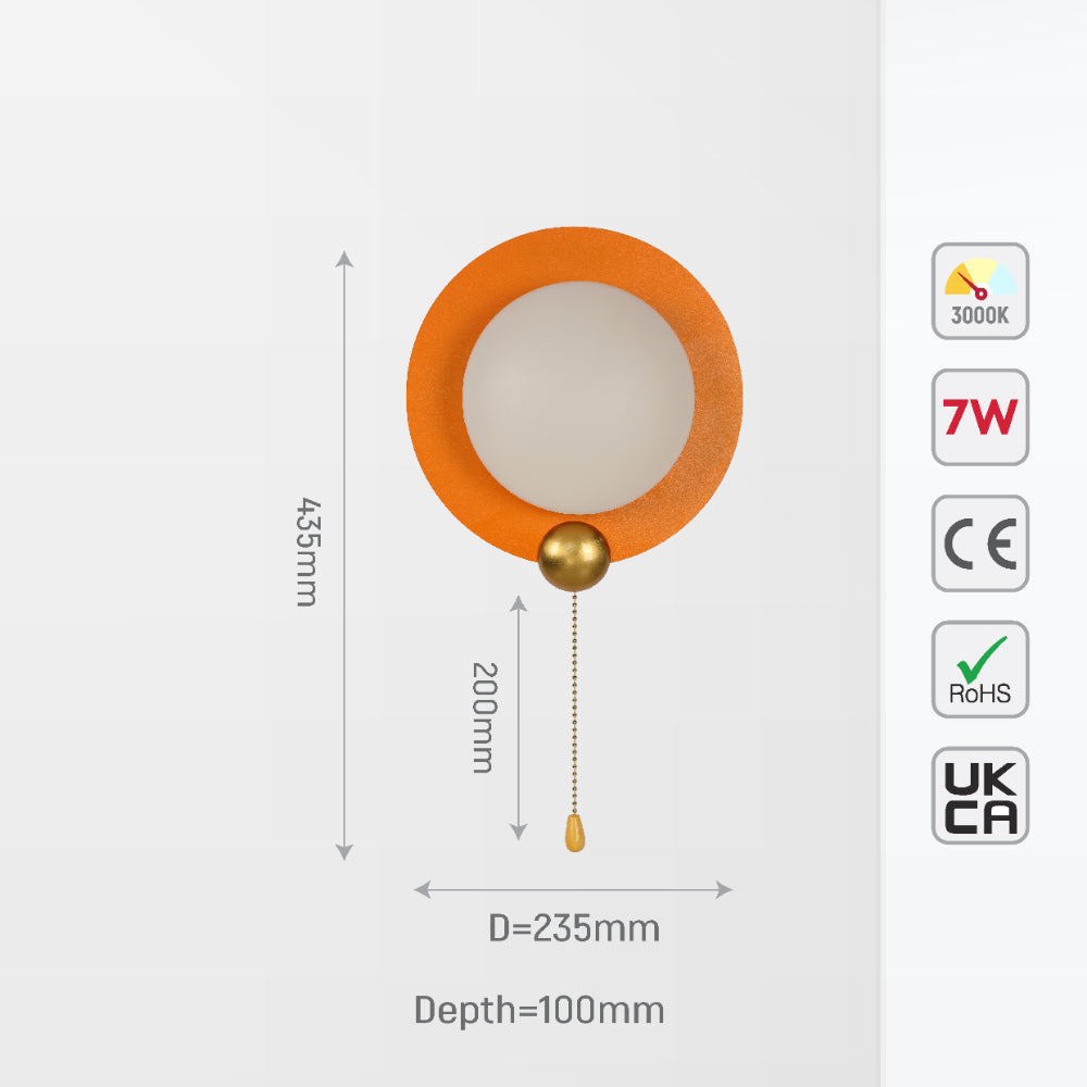 STELLAR PULL-DO wattsN ORBLámpara LED Aplique de pared decorativo, ORANGE 7 watts (TEKLED)