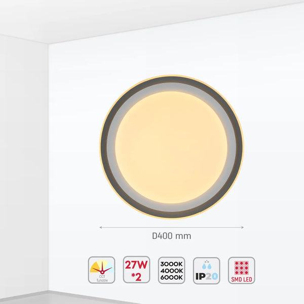 Size and technical specs of the Step LED Flush Ceiling Light Blue D400 6000K/4000K/3000K 27Wx2(TEKLED)-165-16003