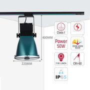 Foco de Carril LED Ajustable con Pantalla en Cúpula Turquesa