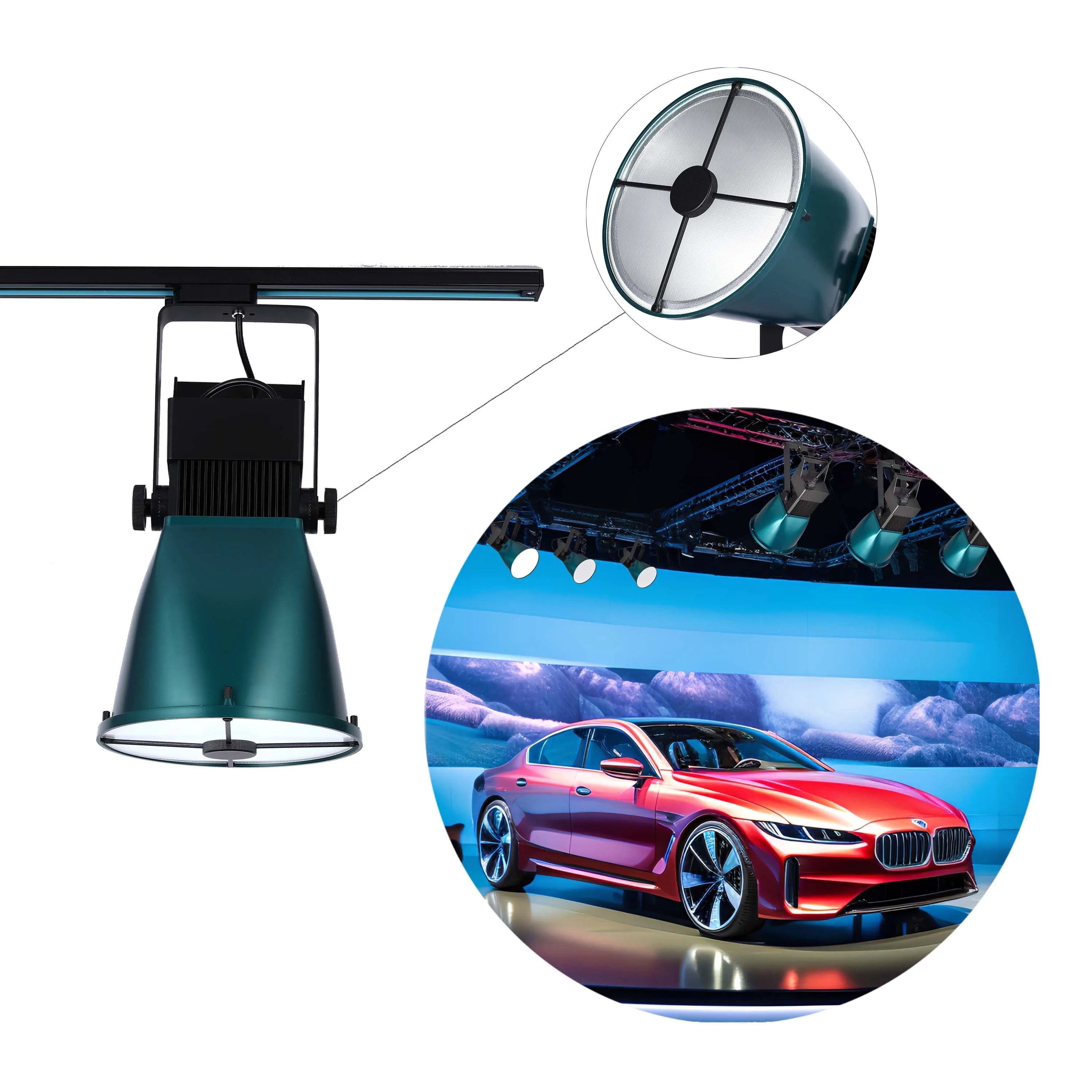 Foco de Carril LED Ajustable con Pantalla en Cúpula Turquesa