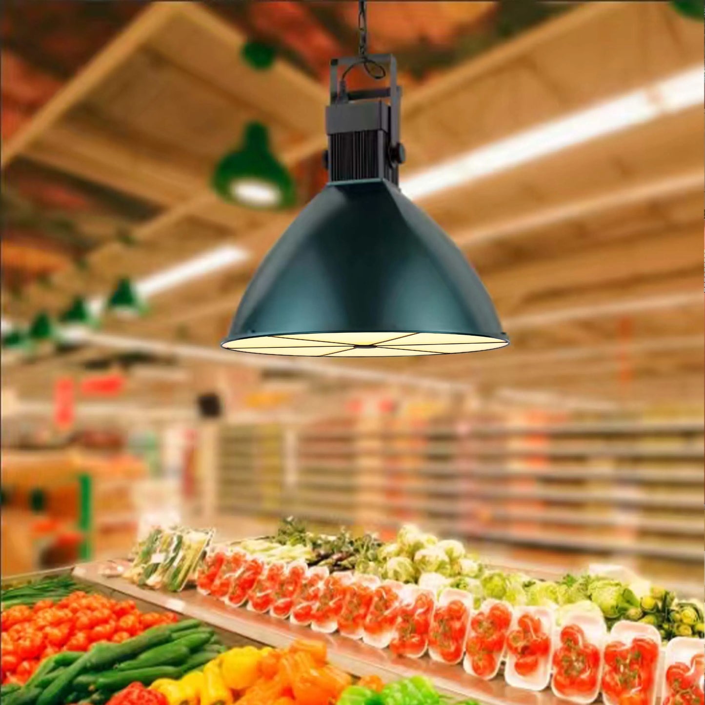 Lámpara colgante con foco ajustable verde azulado con diseño de cruz y control remoto