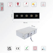 Technical specs and measurements for LED Mirage Blade Surface Mount Downlight 10W Cool White 4000K White IP20