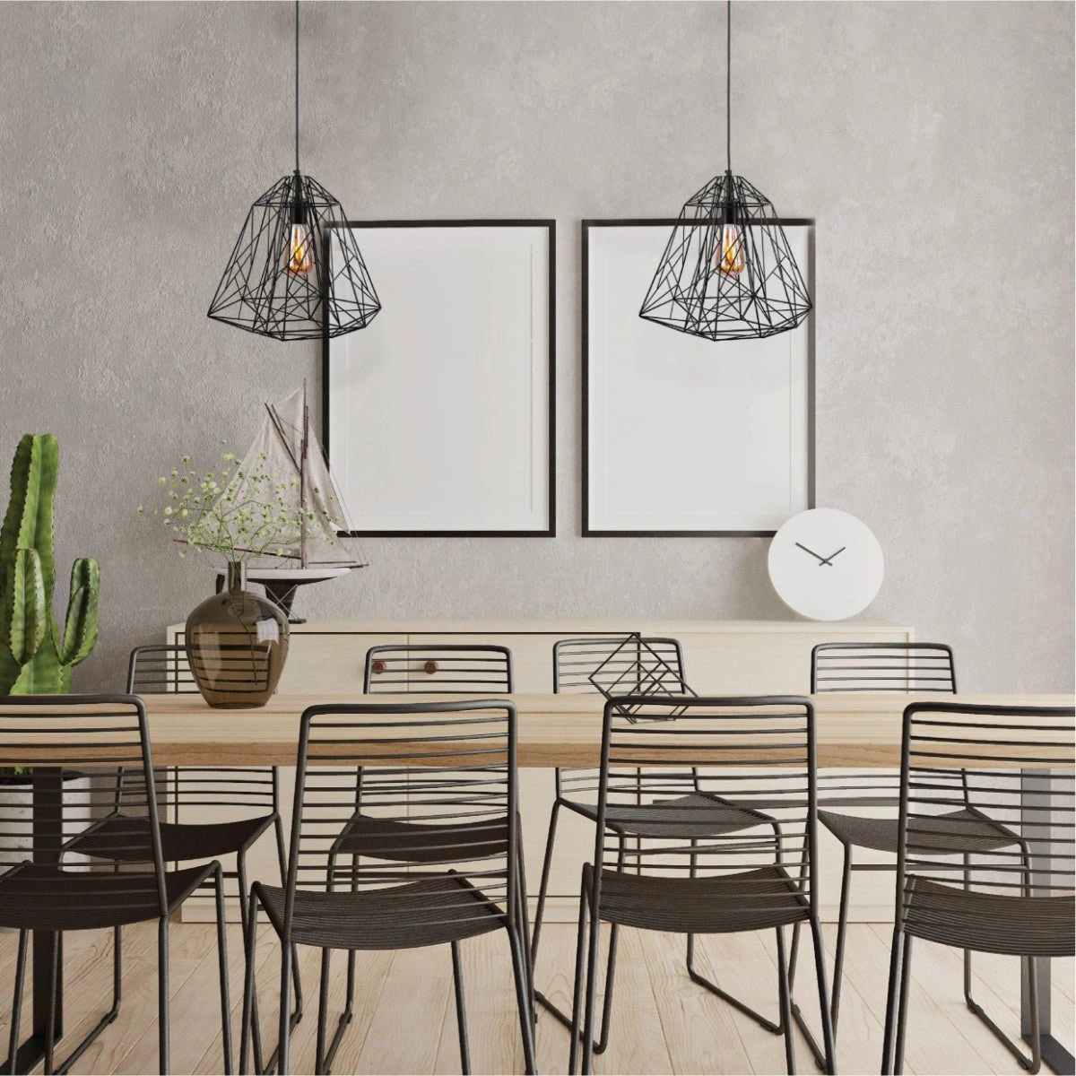 Interior application of Black Wire Cage Pendant Ceiling Light with E27 | TEKLED 150-18087