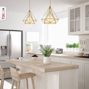 Gold wire opal shade caged funnel pendant light with e27 fitting in kitchen island top