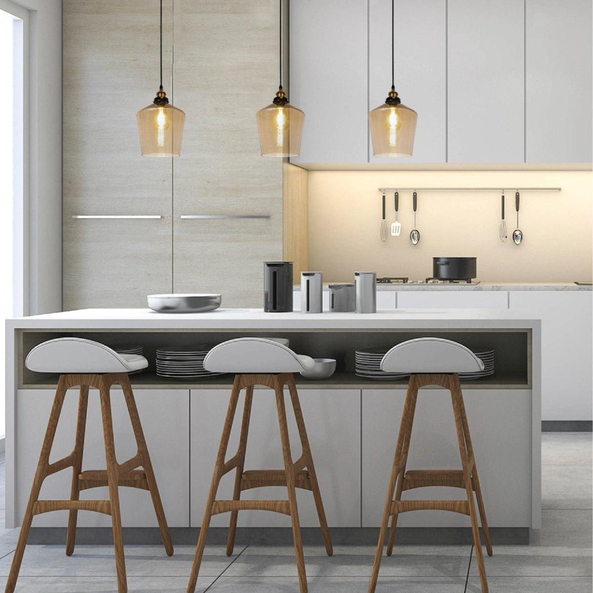 Interior application of Amber Glass Schoolhouse Pendant Ceiling Light with E27 | TEKLED 150-17826