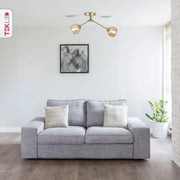 Amber Glass Dome Gold Aluminium Bronze Wishbone Semi Flush Ceiling Light 2Xe27 in indoor setting living room