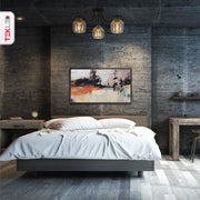 Amber glass black semi-flush ceiling light with 3xe27 fitting in indoor setting bedroom