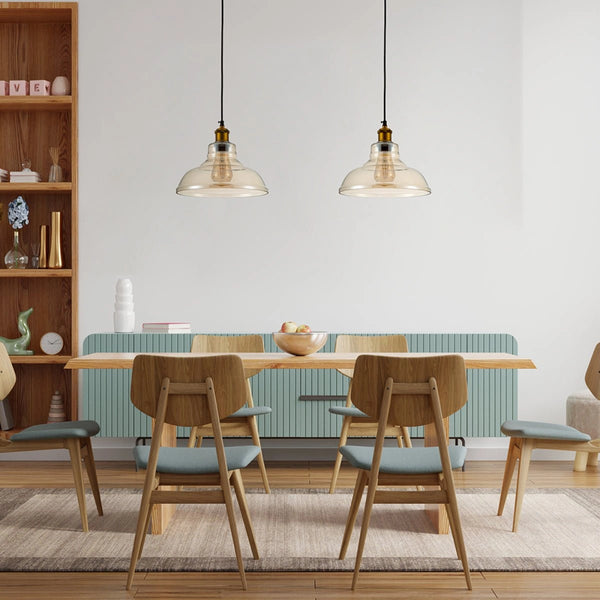 Indoor usage of Amber Glass Cone Pendant Ceiling Light with E27 | TEKLED 150-17802